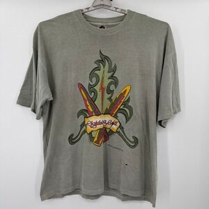 Vintage Lightning Bolt Surf T-Shirt XL Green Single Stitch Made in USA 90s Tee